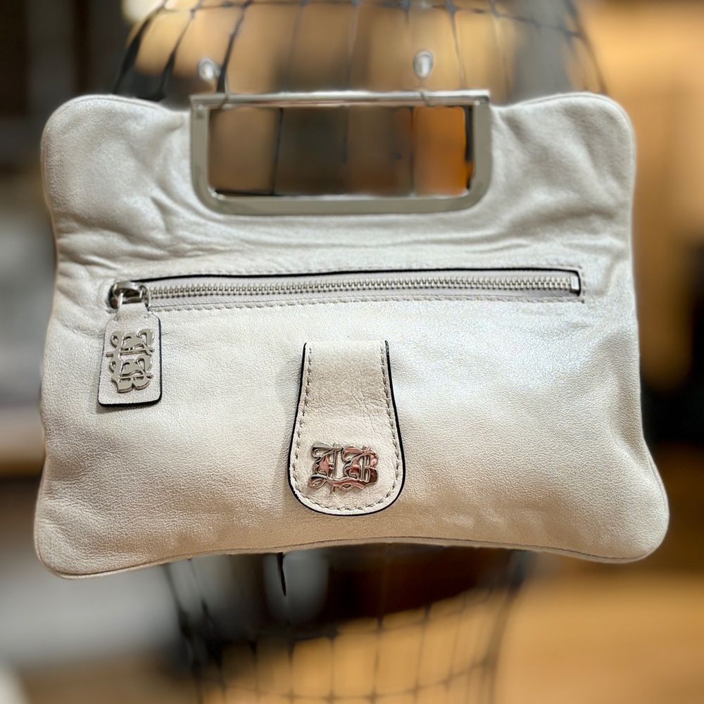 Gorgeous Cream Leather Clutch with Silver Handle